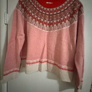 Madewell Pink and Red Crew Neck Sweater
